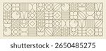 Abstract organic leaf geometric outline tiles editable stroke design. Eco mosaic vector illustration collection.