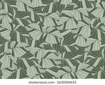 abstract organic line art palm leaves seamless pattern.