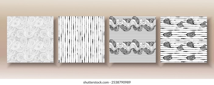 Conjunto de fondos de Vector de patrones sin costuras de textura de líneas orgánicas Abstractas. Memphis creativo de moda moderno, diseño de patrones irregulares biológicos