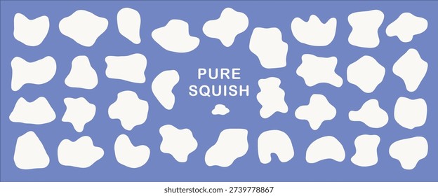 Abstract organic liquid blobs, amorphous shapes. Irregular speech bubbles, wavy doodle forms. Fluid silhouettes, modern freeform figures. Uneven graphic elements collection.