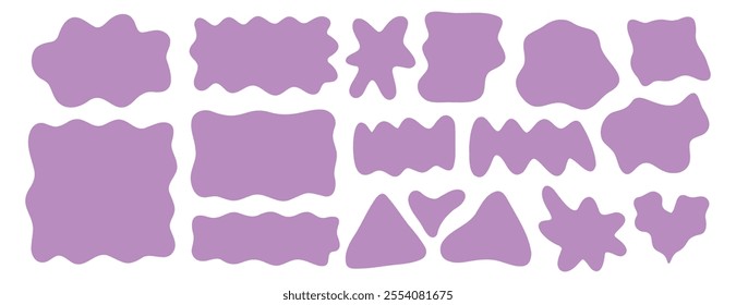 Abstract organic liquid shapes. Irregular fluid flat shapes. Random wavy oval spots and curvy elements. Smooth rectangle box set. Vector illustration