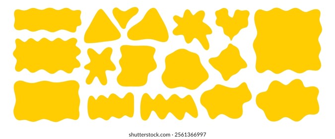 Abstract organic liquid shapes. Irregular fluid flat shapes. Random wavy oval spots and curvy elements. Smooth rectangle box set. Vector illustration