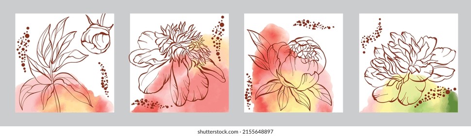 Abstract organic minimal trendy vector backgrounds with tullips and watercolour, copy space for text. Social media stories, posts, highlights, banner templates. 