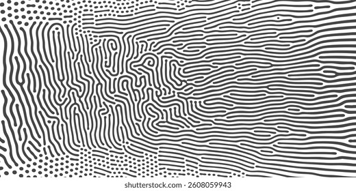 Abstract organic pattern background or diffusion reaction pattern. Vector black irregular organic halftone lines and dots on white background