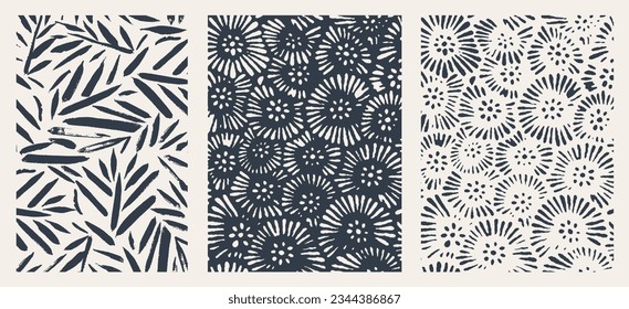 Abstract Organic Pattern. Leaves, Flowers Lines with Brush Strokes. Modern Printable Background Ornament. Abstract Organic Shape. Grounge Texture Walpaper. Leaf, Flowers Textile Background.