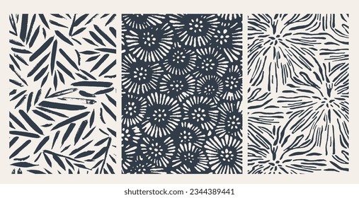 Abstract Organic Pattern. Leaves, Flowers Lines with Brush Strokes. Modern Printable Background Ornament. Abstract Organic Shape. Grounge Texture Walpaper. Leaf, Flowers Textile Background.