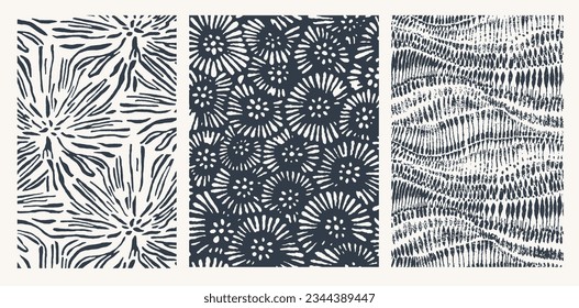 Abstract Organic Pattern. Leaves, Flowers Lines with Brush Strokes. Modern Printable Background Ornament. Abstract Organic Shape. Grounge Texture Walpaper. Leaf, Flowers Textile Background.