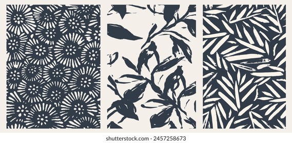 Abstract Organic Pattern. Leaves, Flowers Lines with Brush Strokes. Modern Printable Background Ornament. Abstract Organic Shape. Grounge Texture Walpaper. Leaf, Flowers Textile Background	