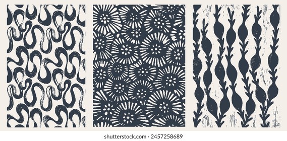 Abstract Organic Pattern. Leaves, Flowers Lines with Brush Strokes. Modern Printable Background Ornament. Abstract Organic Shape. Grounge Texture Walpaper. Leaf, Flowers Textile Background	