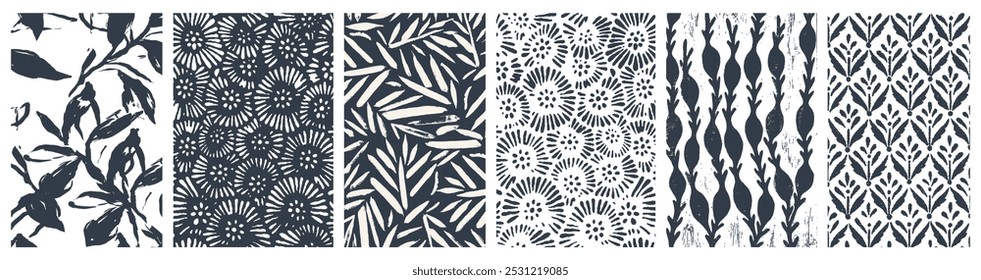 Abstract Organic Pattern. Leaves, Flowers Lines with Brush Strokes. Modern Printable Background Ornament. Abstract Organic Shape. Grounge Texture Walpaper. Leaf, Flowers Textile Background.