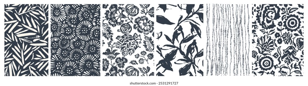 Abstract Organic Pattern. Leaves, Flowers Lines with Brush Strokes. Modern Printable Background Ornament. Abstract Organic Shape. Grounge Texture Walpaper. Leaf, Flowers Textile Background.