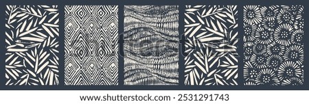 Abstract Organic Pattern. Leaves, Flowers Lines with Brush Strokes. Modern Printable Background Ornament. Abstract Organic Shape. Grounge Texture Walpaper. Leaf, Flowers Textile Background.