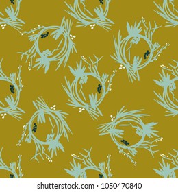 Abstract organic Pattern  in the style of wabi sabi with wreaths of dried flowers. Artistic seamless background. Ready design ideas for for poster, trendy card, invitation, placard, brochure, flyer 
