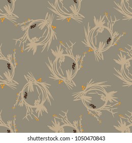 Abstract organic Pattern  in the style of wabi sabi with wreaths of dried flowers. Artistic seamless background. Ready design ideas for for poster, trendy card, invitation, placard, brochure, flyer 
