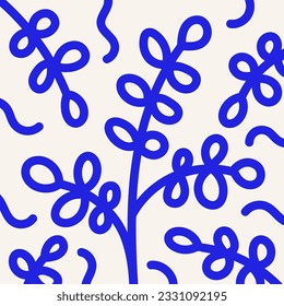 Abstract organic plants background. Blue natural style inspiration. For wall decoration, print, packaging or postcard. Vector illustration, flat design
