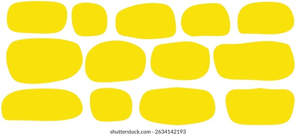 Abstract organic rectangle shapes. Uneven frame boxes. Irregular blob set. Yellow fluid line banner set. Amoeba design elements. Freeform line hand-drawn splashes. Abstract geometric speech bubbles