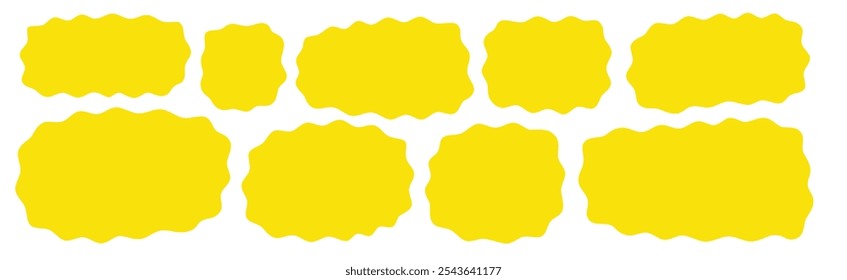 Abstract organic rectangle shapes. Wavy frame boxes. Irregular wave blobs. Yellow color fluid banner set. Amoeba design elements. Curvy line hand drawn splashes. Abstract geometric flat speech bubbles