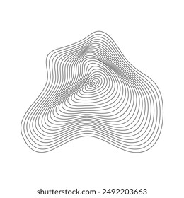 Abstract organic ripple line shape pattern vector. Topography circle. Liquid irregular ring. Fluid geometric shape. Dynamic wavy black form isolated on white background. Graphic flow element.