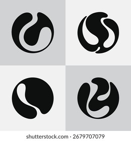 Abstrato orgânico redondo logotipos definido. Design de curva estranho moderno.