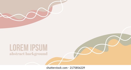 Abstract organic rounded shapes background. Hand drawn neutral colors banner. For newsletter, web, social media post, promotional banner, advertising and branding. Vector illustration, flat design