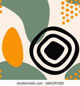 Abstract organic seamless pattern.  Background design with abstract shapes. Hand drawn. Vector illustration in trendy washed out colors.