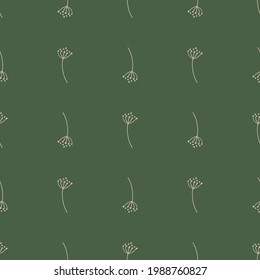 Abstract organic seamless pattern with contoured rowan berry shapes. Green pale background. Vector illustration for seasonal textile prints, fabric, banners, backdrops and wallpapers.