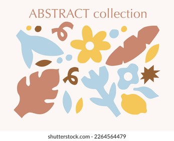 Resumen conjunto orgánico de elementos. Formas abstractas de color estilizadas. Dibujos modernos y coloridos. Colección geométrica