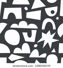 Resumen del arte de forma orgánica sin costuras. Fondo de repetición a la moda con doodles geométricos. Impresión de formas aleatorias modernas. Ilustración vectorial de dibujos animados planos