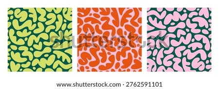 Abstract Organic Shape Blobs Pattern. Vector Color Seamless Backgrounds. Fun Irregular Splash Liquid Blob Texture. Modern Doodle Shape Patterns