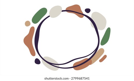 Abstract Organic Shape Circular Frame in Earthy Tones. Abstract vector illustration. Decorative Bohemian Border Template for Greeting Cards and Invitations.