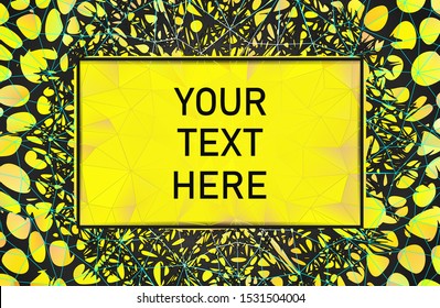 Abstract organic shape element on yellow polygonal background with blank space frame for text copy