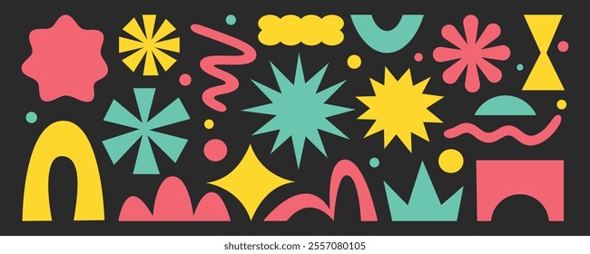 Abstract organic shape elements background. Modern design colorful stickers, tags. Memphis bauhaus brutalism style.