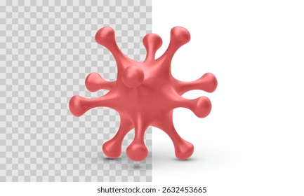 Abstract Organic Shape in Glossy Red Color on Transparent and White Background. 3D Object with Smooth Tentacle-Like Arms for Science, Technology, or Design Themes. Vector Illustration.