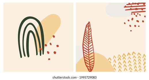 Resumen de forma orgánica y fondo de línea de tracción manual en colores pastel. Collage moderno para afiches, historias en medios sociales. Ilustración vectorial en diseño abstracto de estilo moderno con espacio para texto.