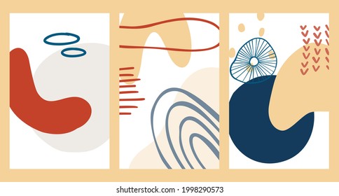 Resumen de forma orgánica y fondo de línea de tracción manual en colores pastel. Collage moderno para afiches, historias en medios sociales. Ilustración vectorial en diseño abstracto de estilo moderno con espacio para texto.
