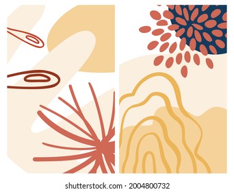Resumen de forma orgánica y fondo de línea de tracción manual en colores pastel. Collage moderno para afiches, historias en medios sociales. Ilustración vectorial en diseño abstracto de estilo moderno con espacio para texto.
