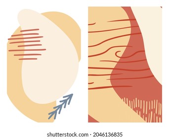 Abstract organic shape and hand draw line background set in pastel colors. Modern collage for posters, social media stories. Vector illustration in trendy style abstract design with space for text.