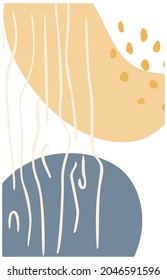 Resumen de forma orgánica y fondo de línea de tracción manual en colores pastel. Collage moderno para afiches, historias en medios sociales. Ilustración vectorial en diseño abstracto de estilo moderno con espacio para texto.