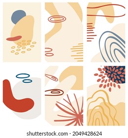 Resumen de forma orgánica y fondo de línea de tracción manual en colores pastel. Collage moderno para afiches, historias en medios sociales. Ilustración vectorial en diseño abstracto de estilo moderno con espacio para texto.