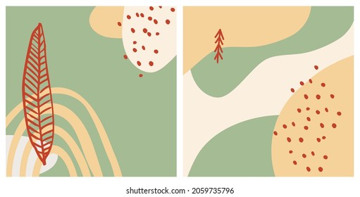 Abstract organic shape and hand draw line background set in pastel colors. Modern collage for posters, social media stories. Vector illustration in trendy style abstract design with space for text.