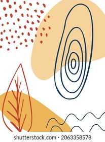 Abstract organic shape and hand draw line background set in pastel colors. Modern collage for posters, social media stories. Vector illustration in trendy style abstract design with space for text.