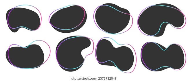 Abstract organic shape. modern blotch shape. Random oval figure with gradient line, asymmetric spot, round amoeba blot. Liquid basic shapes. 