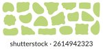 Abstract organic shape round form set. Green color liquid organic blob curve shape figure. Abstract liquid bubble, wavy different form. Soft round oval pattern background. Vector illustration