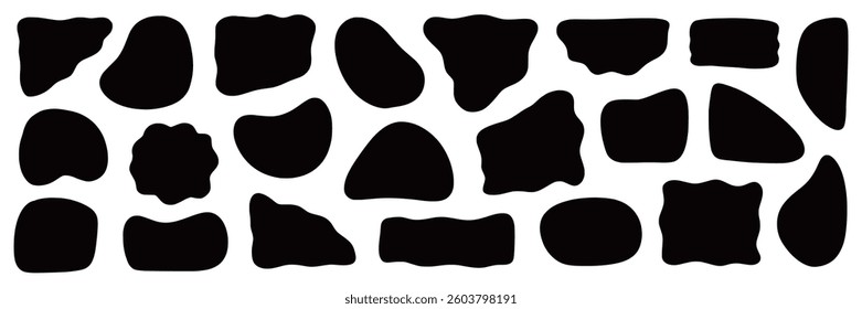 Abstract organic shape round form set. Liquid organic blob curve shape figure. Abstract liquid bubble, wavy different form. Soft round oval pattern background. Vector illustration