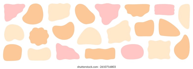 Abstract organic shape round form set. Liquid organic blob curve shape figure. Abstract liquid bubble, wavy different form. Soft round oval pattern background. Vector illustration