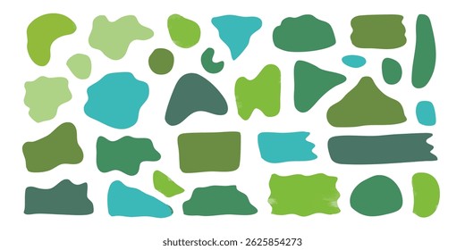Abstract organic shape round form set. Liquid organic blob curve shape figure. Abstract liquid bubble, wavy different form. Soft round oval pattern background. Vector illustration 