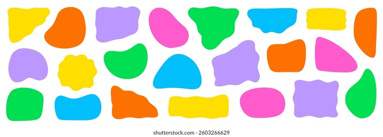 Abstract organic shape round irregular form set. Liquid organic blob curve fluid shape figure. Abstract liquid bubble, wavy different form. Soft round oval pattern background. Vector illustration