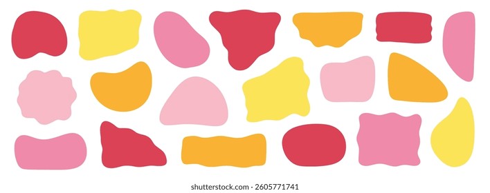 Abstract organic shape round irregular form set. Liquid organic blob curve fluid shape figure. Abstract liquid bubble, wavy different form. Soft round oval pattern background. Vector illustration