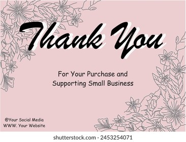 Abstract organic shape thank you  card template for business template, purchasing thank you template with luxury pink and flower
