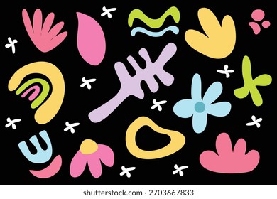 Conjunto de Vector de forma orgánica Abstractas. Moderna Colección de Elementos de manchas fluidas. Fondo artístico contemporáneo dibujado a mano colorido